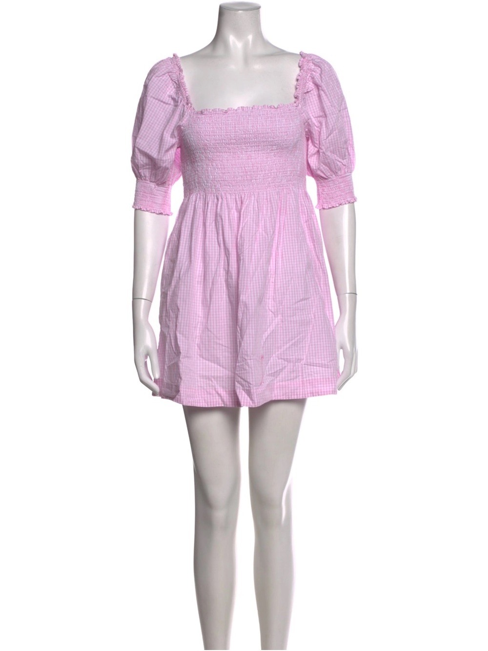 Hill House Pink Gingham Smocked Square-Neck Puff Sleeve Dress